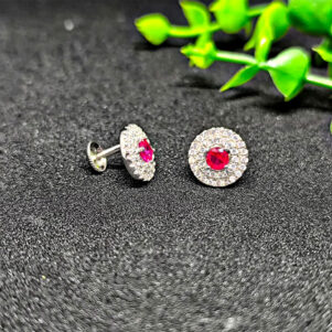 Crimson Round Stud 925 Sterling Silver Earrings