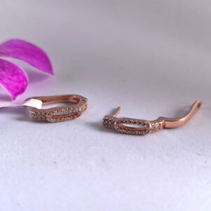 925 Sterling Silver Rose Gold Plated Loop Earrings with White CZ Stones