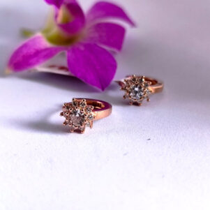Rose Gold Floral Loop Earrings with Sparkling Stones