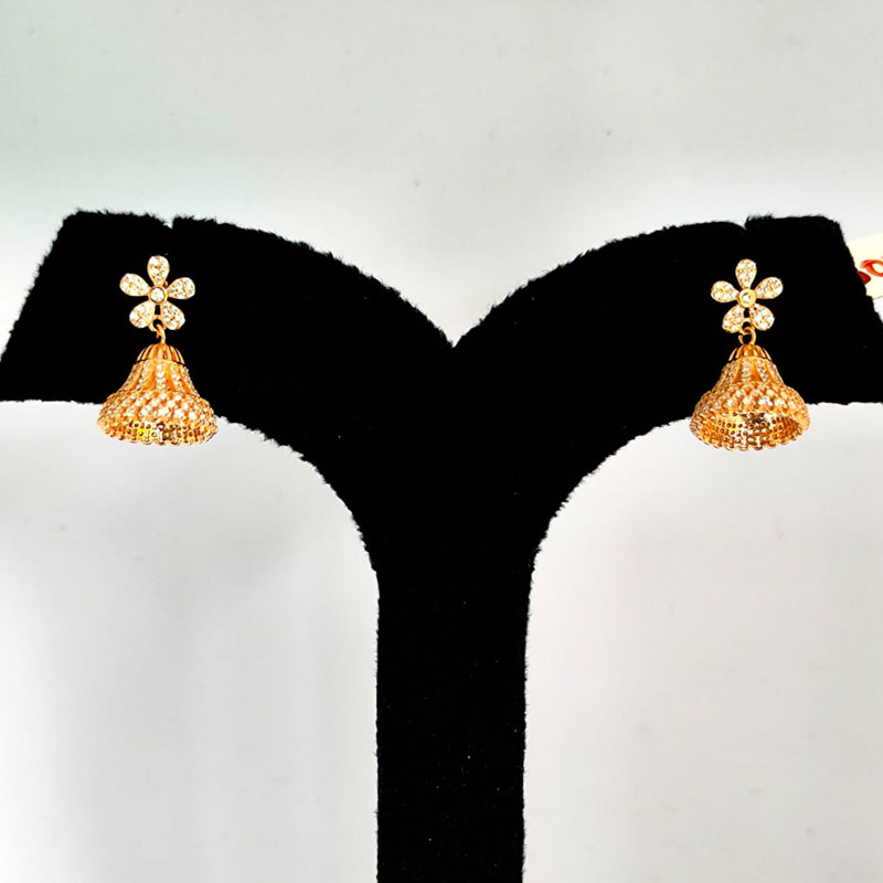 Rose Gold Floral Bell Drop Earrings with CZ Stones