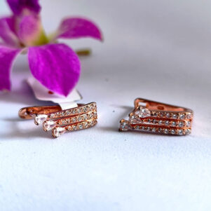 Rose Gold Triple Row Drop Earrings with CZ Stones