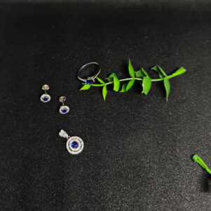 925 Sterling Silver Blue Stone Pendant Set with Ring