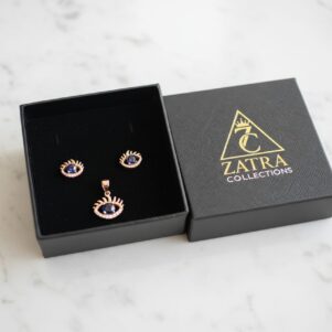 Evil Eye charm Pendant Set Rose Gold Plated 925 Sterling Silver