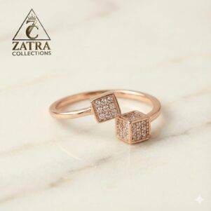 Twin Radiance: Rosegold Cube Ring from ZATRA COLLECTIONS