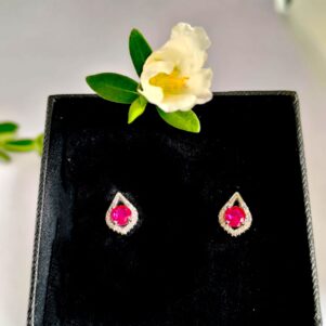 Crimson Teardrop Spark Silver Studs
