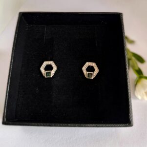 Emerald Hexa Halo Silver Studs