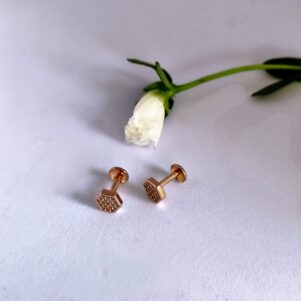 Hexa Micro‑Pave Rose Studs