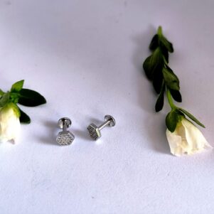 Hexa Micro‑Pave Silver Studs