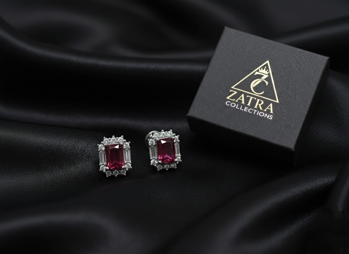 Regal Radiance Ruby Studs Crafted in 925 Silver with South Screw Back